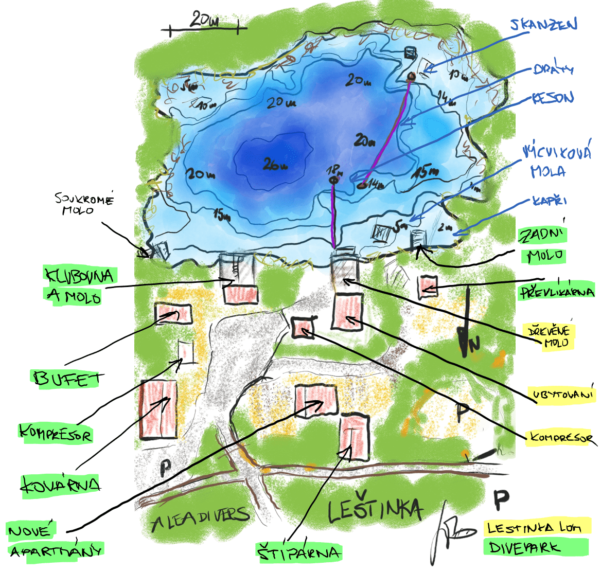 Lom Lestinka - mapa s popiskama